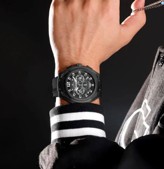 NaviForce NF8063 Business Auto Date Multifunction Chronograph Silicon Strap Watch For Men - Black 2