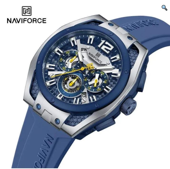 NaviForce NF8063 Business Auto Date Multifunction Chronograph Silicon Strap Watch For Men - Blue