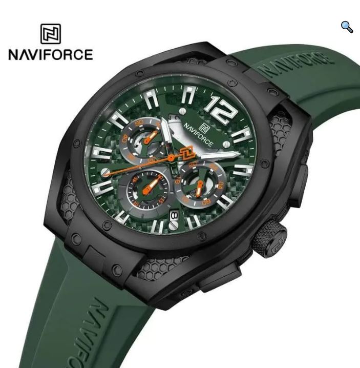 NaviForce NF8063 Business Auto Date Multifunction Chronograph Silicon Strap Watch For Men - Green