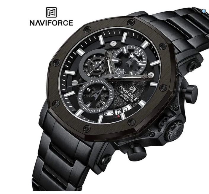 NaviForce NF8065 Business Fashion Chronograph Multifunctional Luminous Stainless Steel Watch For Men Black