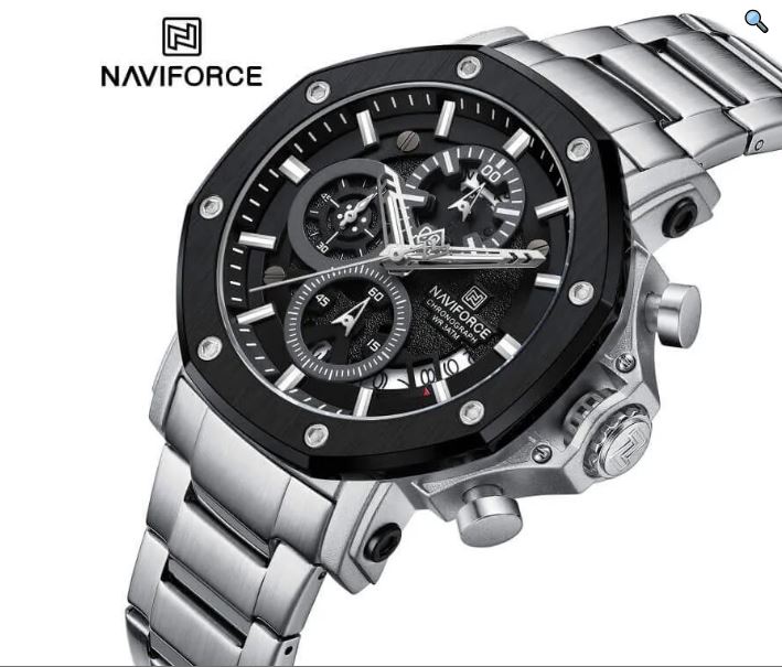 NaviForce NF8065 Business Fashion Chronograph Multifunctional Luminous Stainless Steel Watch For Men Black/Silver