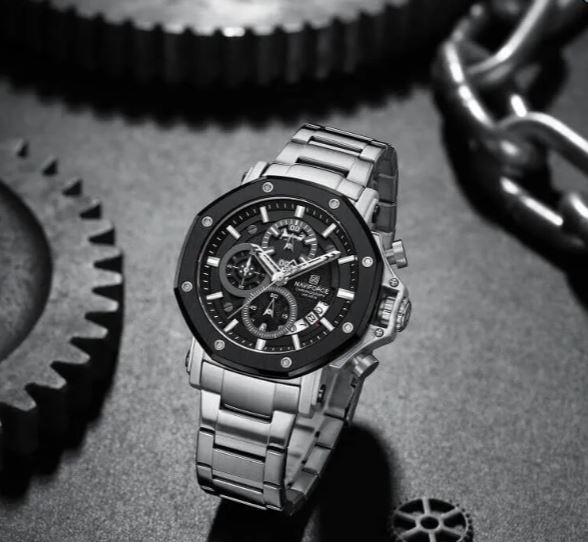 NaviForce NF8065 Business Fashion Chronograph Multifunctional Luminous Stainless Steel Watch For Men Black/Silver 2