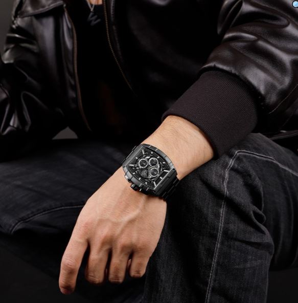 NaviForce NF8066 Fashion Barrel Shape Hollow Design Dial Multifunction Stainless Steel Watch For Men - Black 2