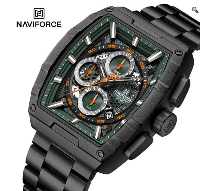 NaviForce NF8066 Fashion Barrel Shape Hollow Design Dial Multifunction Stainless Steel Watch For Men - Black 3