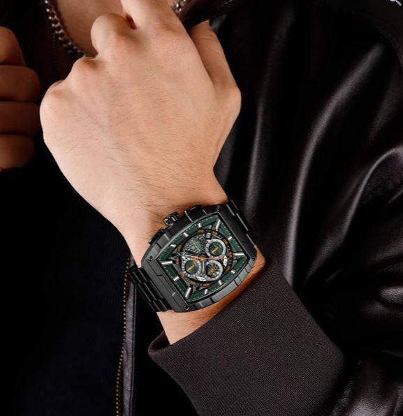 NaviForce NF8066 Fashion Barrel Shape Hollow Design Dial Multifunction Stainless Steel Watch For Men - Black 4