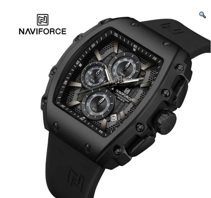 NaviForce NF8070 Men's Fashion Multifunction Barrel Shape Hollow Design Dial Watch - Black