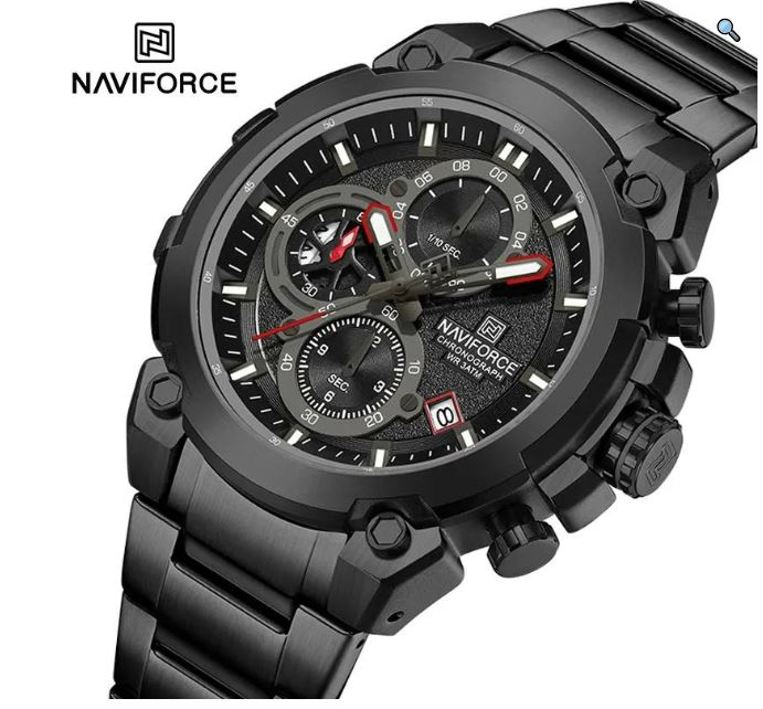 NaviForce NF8071 Men's Business Fashion Chronograph Luminous Date Display Stainless Steel Watch - Black