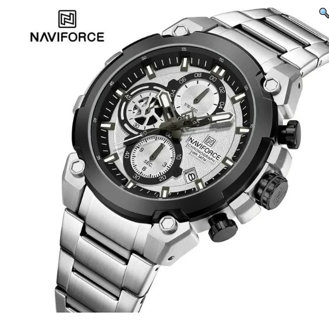 NaviForce NF8071 Men's Business Fashion Chronograph Luminous Date Display Stainless Steel Watch - Black 6