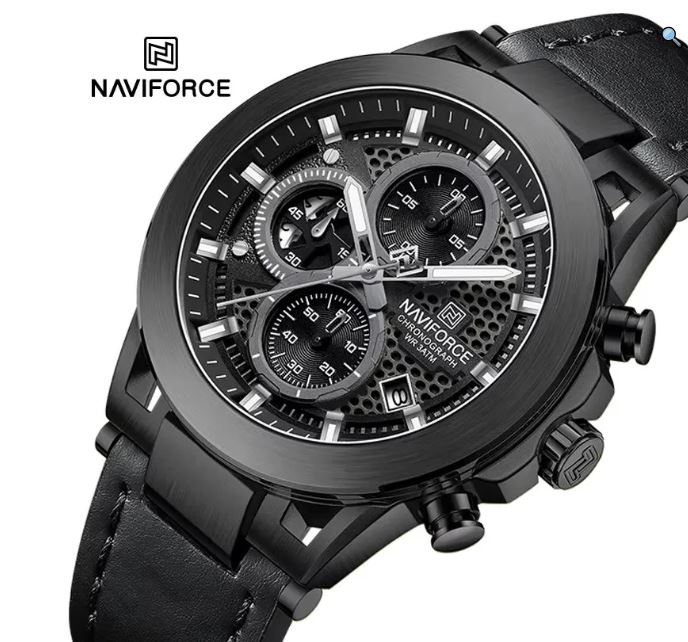 NaviForce NF8073 Men's Business Fashion Chronograph Luminous Date Display Leather Strap Watch - Black