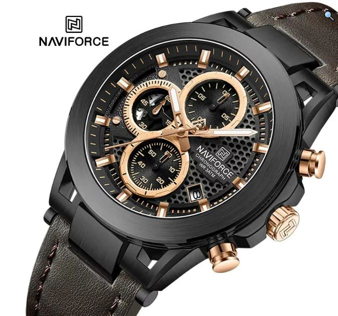 NaviForce NF8073 Men's Business Fashion Chronograph Luminous Date Display Leather Strap Watch - Black 3