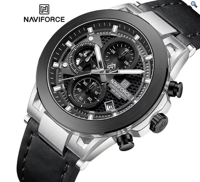 NaviForce NF8073 Men's Business Fashion Chronograph Luminous Date Display Leather Strap Watch - Black 6