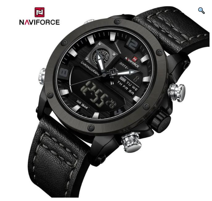 NaviForce NF9236 Classic Fashion Double Time Multifunctional Leather Strap Watch For Men - Black