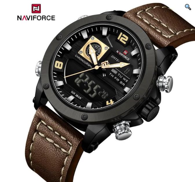 NaviForce NF9236 Classic Fashion Double Time Multifunctional Leather Strap Watch For Men - Black 2