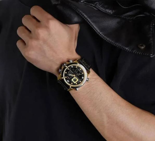 NaviForce NF9236 Classic Fashion Double Time Multifunctional Leather Strap Watch For Men - Black 5