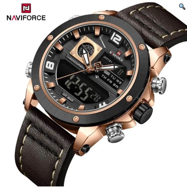 NaviForce NF9236 Classic Fashion Double Time Multifunctional Leather Strap Watch For Men - Black 12