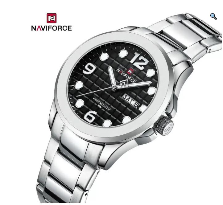 NaviForce NF9244 Men's Elegant Simple Stainless Steel Analog Date Display Watch - Black/Silver