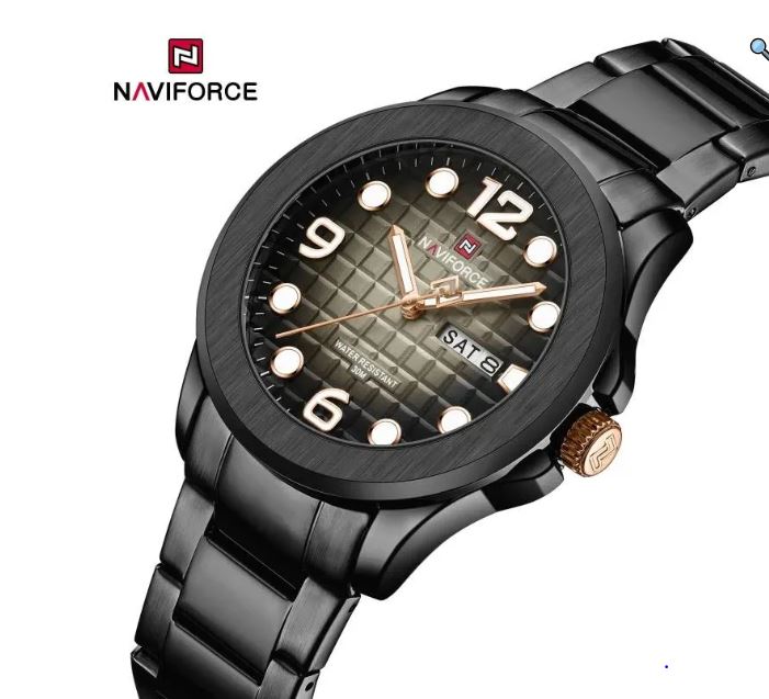NaviForce NF9244 Men's Elegant Simple Stainless Steel Analog Date Display Watch - Black/Silver 5