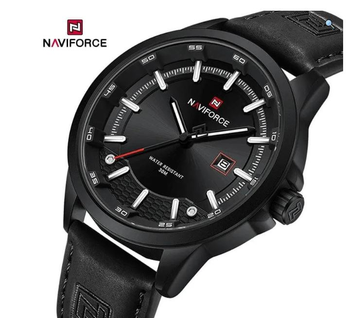 NaviForce NF9248 Simple Casual Quartz Movement Luminous Date Display Leather Watch For Men - Black