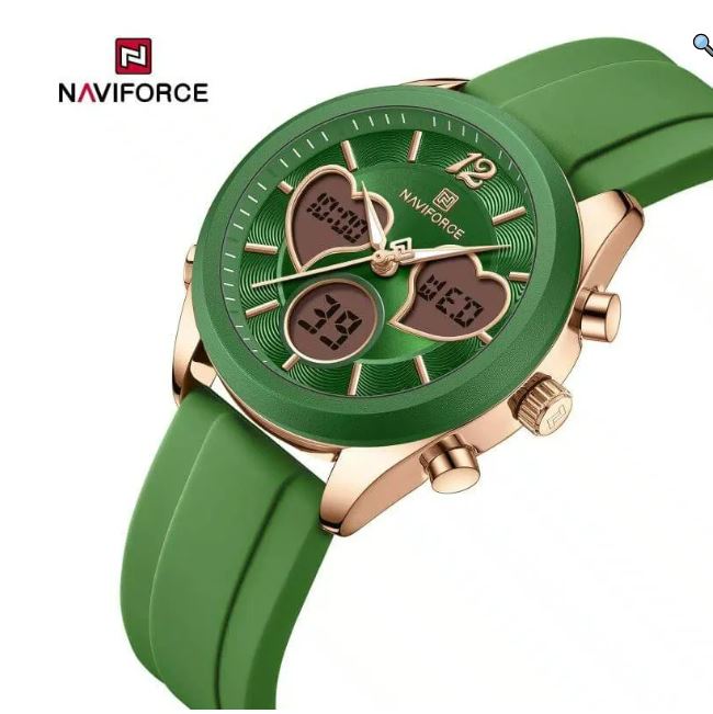 NaviForce NF5045 Women's Fashion Multifunction Heart Shape Dual Display Silicon Strap Watch - Black 3