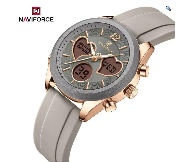 NaviForce NF5045 Women's Fashion Multifunction Heart Shape Dual Display Silicon Strap Watch - Black 4