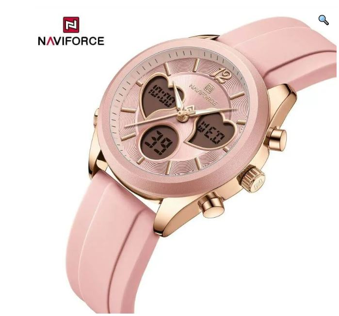 NaviForce NF5045 Women's Fashion Multifunction Heart Shape Dual Display Silicon Strap Watch - Black 5