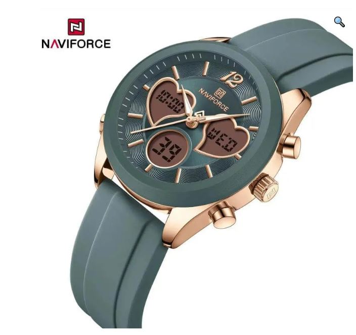 NaviForce NF5045 Women's Fashion Multifunction Heart Shape Dual Display Silicon Strap Watch - Black 9