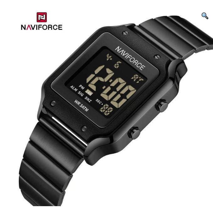 NaviForce NF5046 Women's Digital Movement Square Shape Stainless Steel Watch - Black