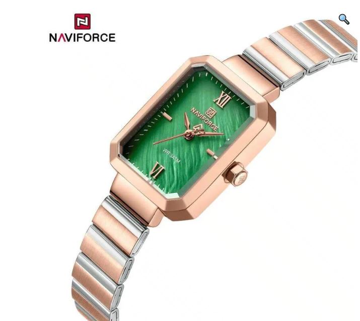 NaviForce NF5050 Women's Classic Roman Numerial Rectangle Dial Stainless Steel Watch - Green/Rosegold