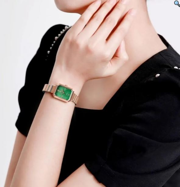 NaviForce NF5050 Women's Classic Roman Numerial Rectangle Dial Stainless Steel Watch - Green/Rosegold 2
