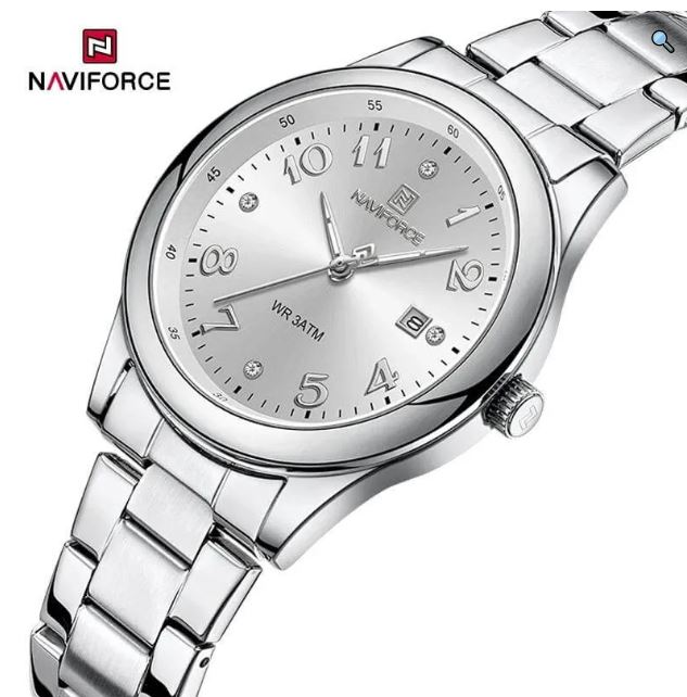 NaviForce NF5059 Fashion Stylish Diamond Quartz Date Display Stainless Steel Watch For Women - Black/Silver 6