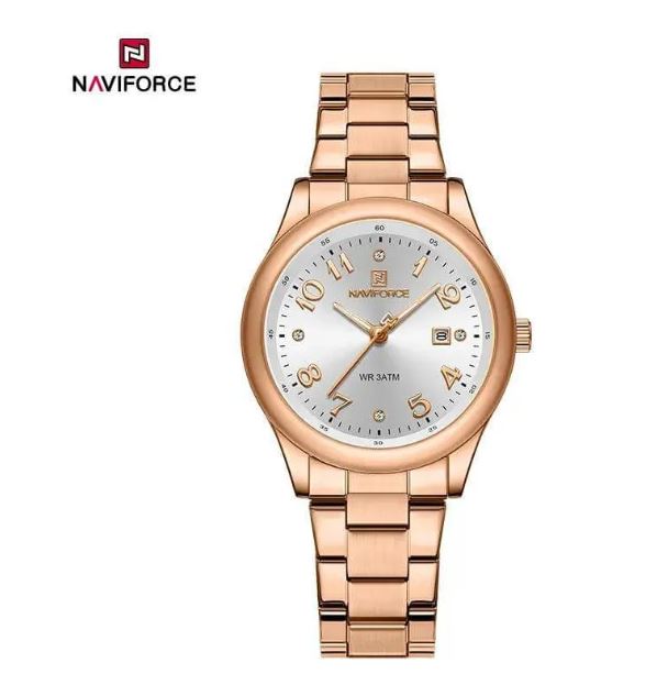 NaviForce NF5059 Fashion Stylish Diamond Quartz Date Display Stainless Steel Watch For Women - Black/Silver 9