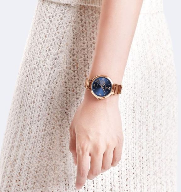 NAVIFORCE NF5060 Women's Fashion Rose Relief Roman Numeral Stainless Steel Watch - Blue/Rosegold 2