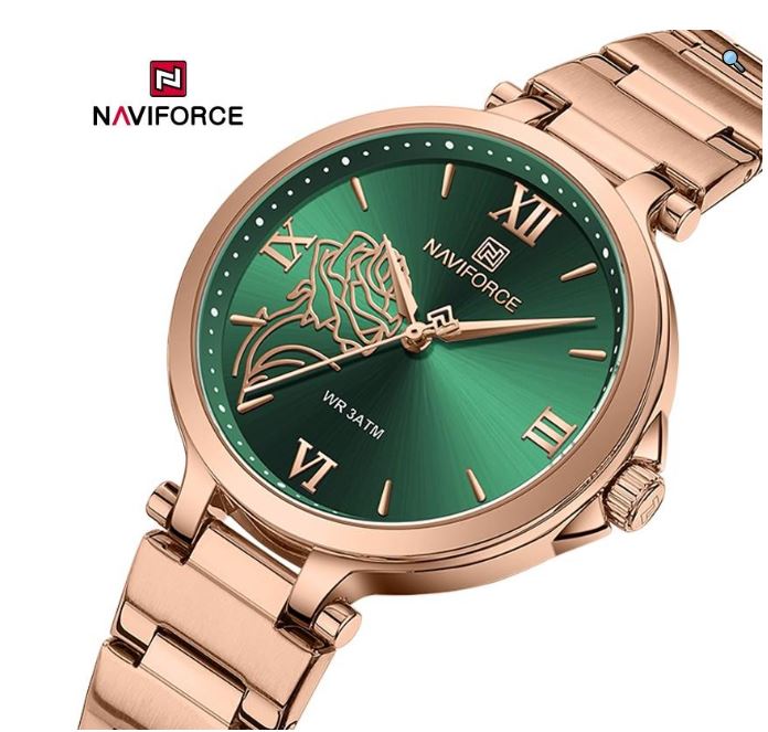 NAVIFORCE NF5060 Women's Fashion Rose Relief Roman Numeral Stainless Steel Watch - Blue/Rosegold 3