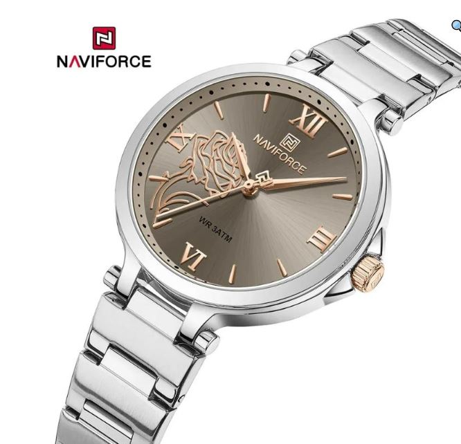 NAVIFORCE NF5060 Women's Fashion Rose Relief Roman Numeral Stainless Steel Watch - Blue/Rosegold 4