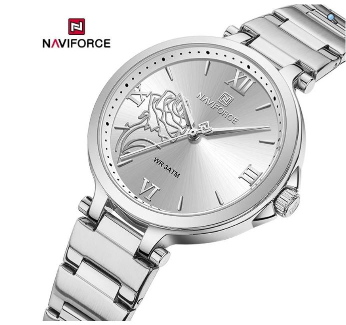 NAVIFORCE NF5060 Women's Fashion Rose Relief Roman Numeral Stainless Steel Watch - Blue/Rosegold 5