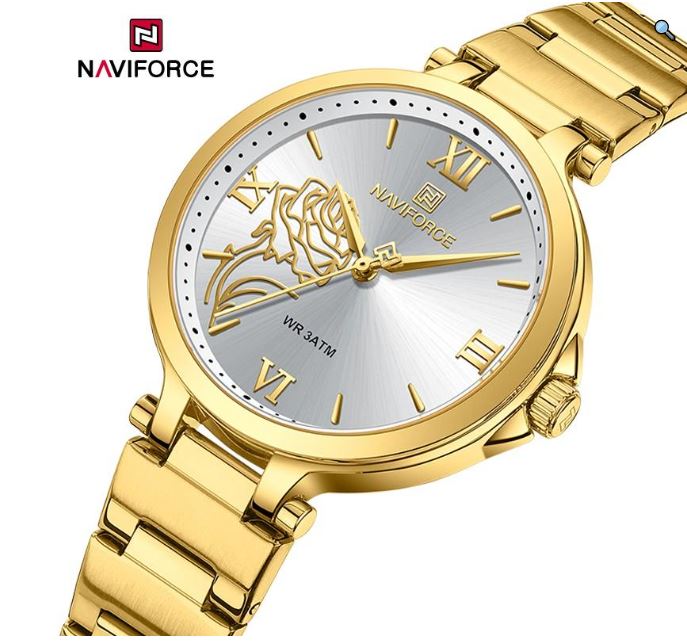 NAVIFORCE NF5060 Women's Fashion Rose Relief Roman Numeral Stainless Steel Watch - Blue/Rosegold 6