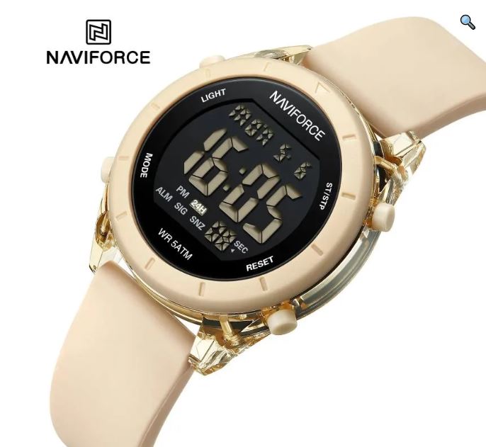Naviforce NF7108 Fashion Multifunction Digital Silicon Strap Luminious Watch For Women - Beige