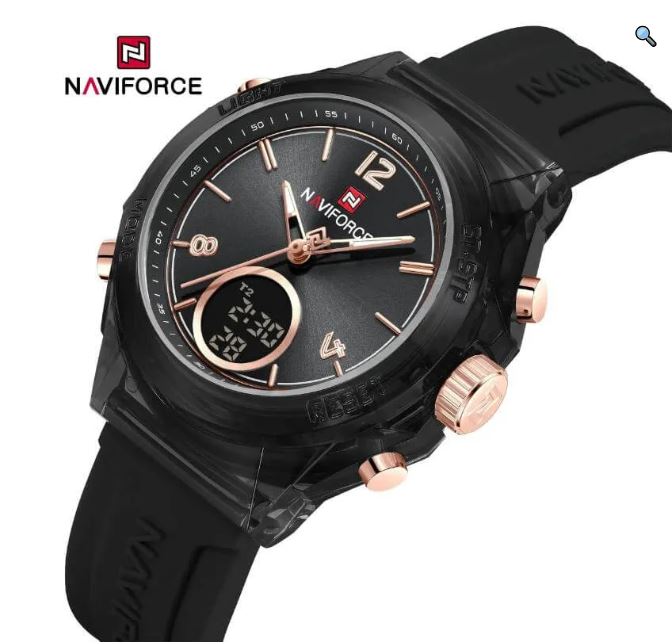 NaviForce NF7109 Simple Fashion Dual Display Silicon Strap Watch For Women - Black