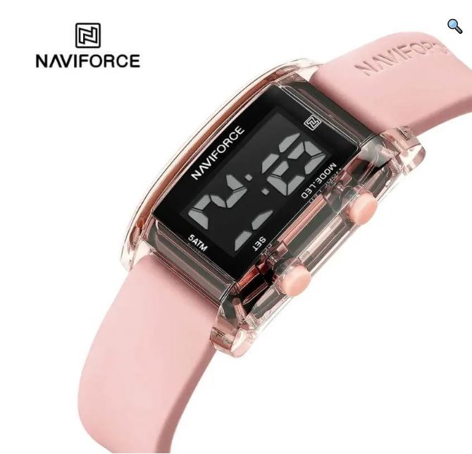 NaviForce NF7118 Simple Elegant Led Light Square Dial Silicon Strap Watch For Women - Pink