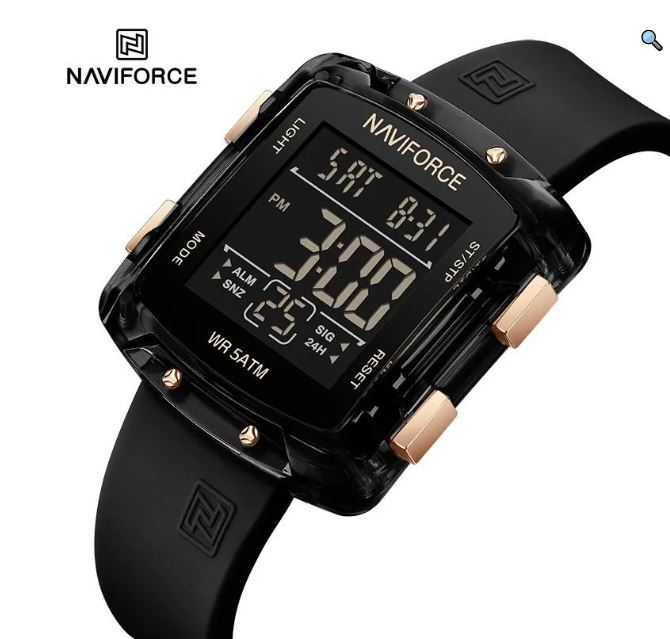 NaviForce NF7121 Women's Digital Movement Square Shape Silicon Strap Watch - Black