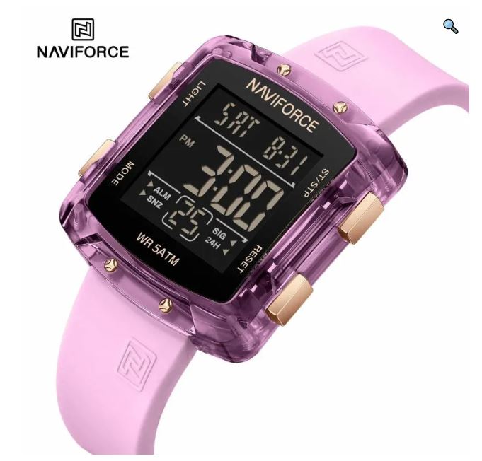 NaviForce NF7121 Women's Digital Movement Square Shape Silicon Strap Watch - Black 7