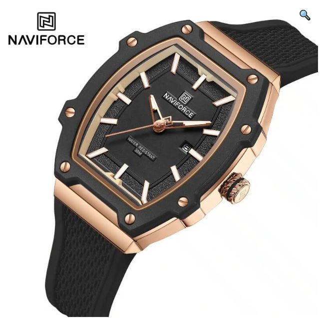 NaviForce NF8069 Elegant Fashion Date Display Silicon Strap Barrel Shape Dial Watch For Women - Black