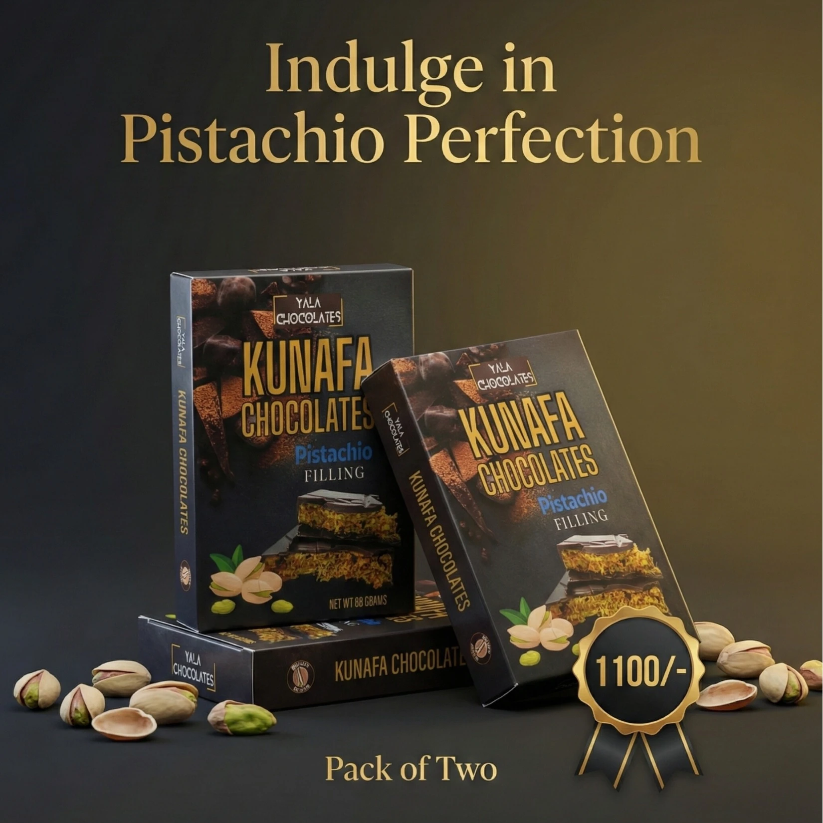 Pistachio Kunafa Chocolate(80 gms) Pack of 2