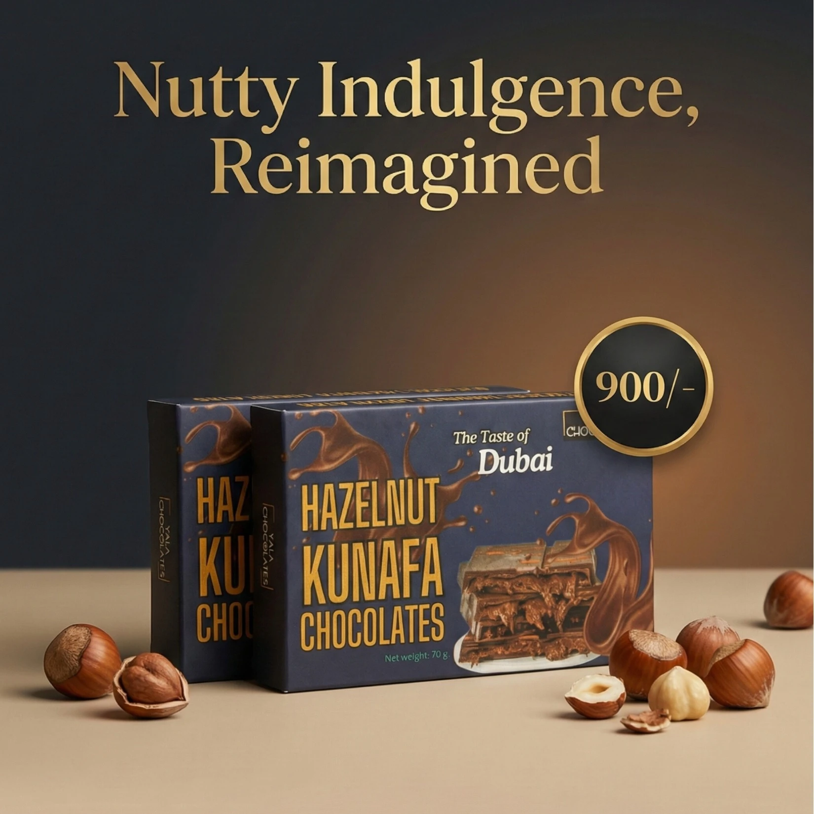 Hazelnut Kunafa Chocolates 70 gms(Pack of 2)