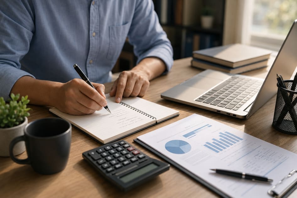Airbnb host reviewing vacation rental tax deductions checklist at desk