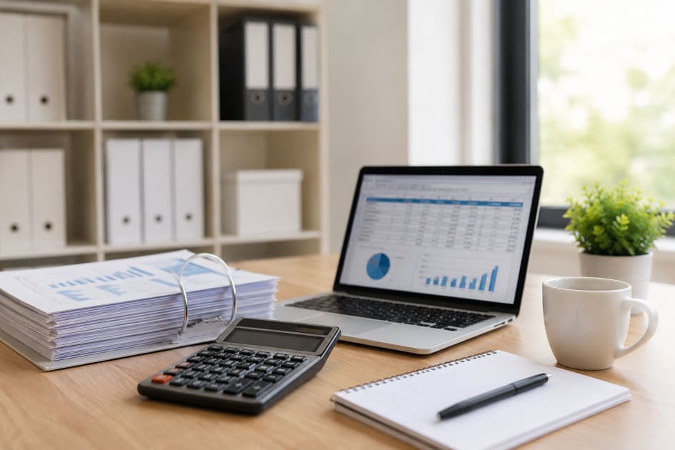 Airbnb host reviewing financial reports with a professional bookkeeper for short-term rental accounting