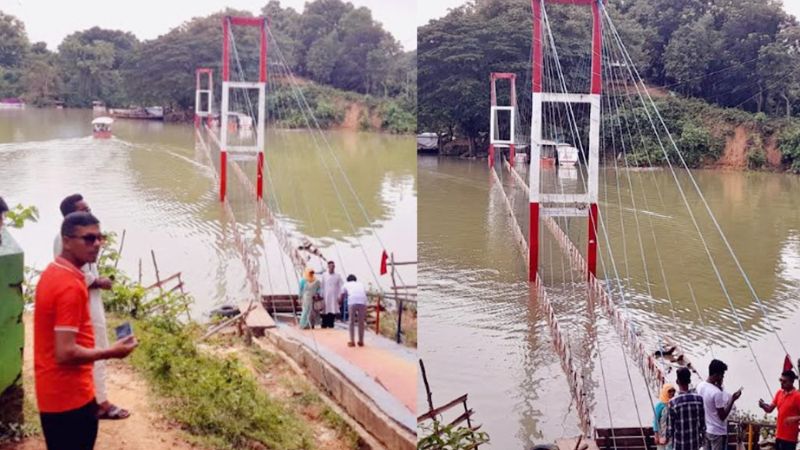 টানা ১৫ দিন পানিতে তলিয়ে রাঙ্গামাটির ঝুলন্ত সেতু
