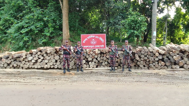 পার্বত্য চট্টগ্রামে চোরাচালান রোধে অভিযান: পাচারের পথে ১৬ লাখ টাকার কাঠ জব্দ