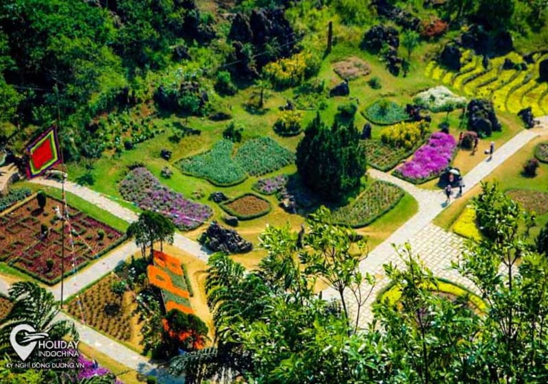 The flower gardens on Ham Rong Mountain seen from above