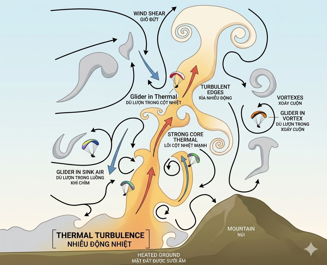 Turbulence generated by terrain.